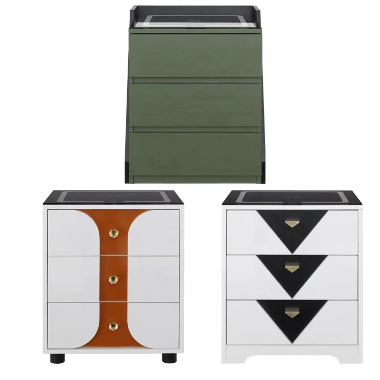 Jinsong Luxury Intelligent Multi-function Night Stand USB Wireless Charging Smart Drawers Cabinet Bedside Table with Light