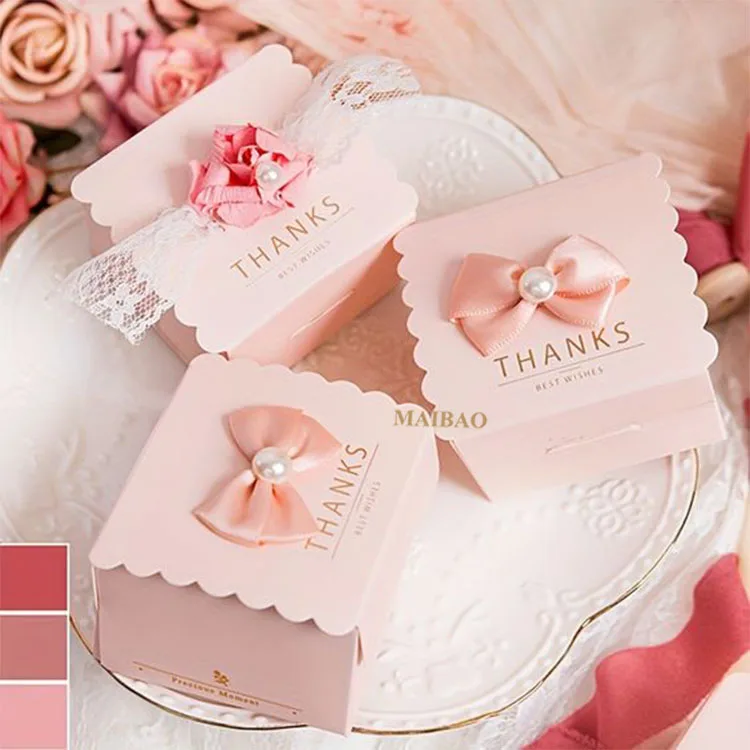 Luxury small pink cute baby shower party packaging paper carton custom printed door gift wedding candy favor box for guests