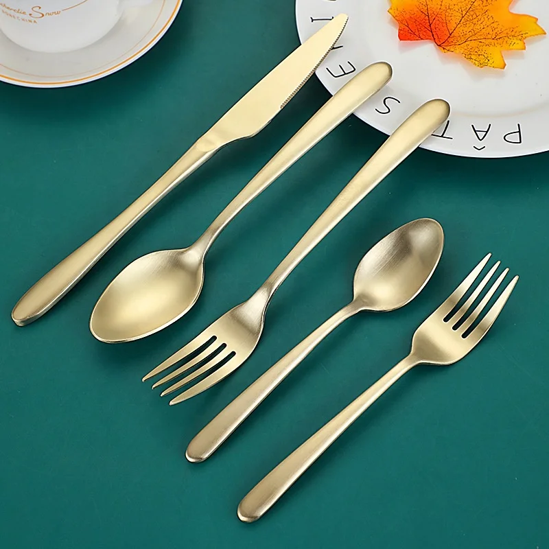 Wedding golden cutlery matte polish stainless steel silverware black cutlery gold flatware set