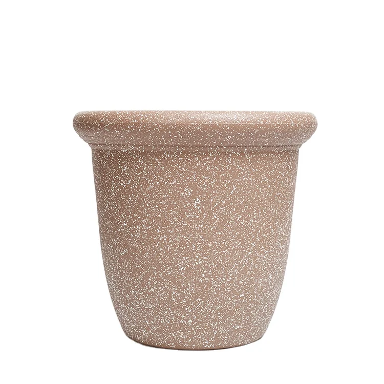 Resin Stone Round Planter Flower Pots Dia Plastic For Plants Home Garden Decorative 11 14 Inch Round Shape Light Weight