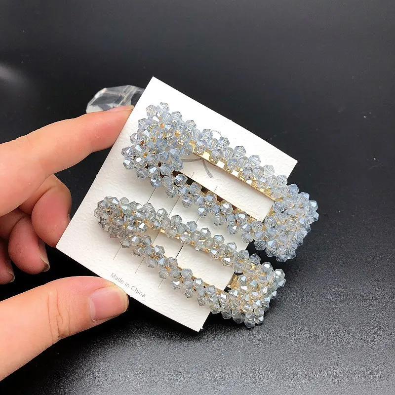 
New Korean style crystal headdress charm clear crystal vintage barrette for girl hair clip a word clip accessories 