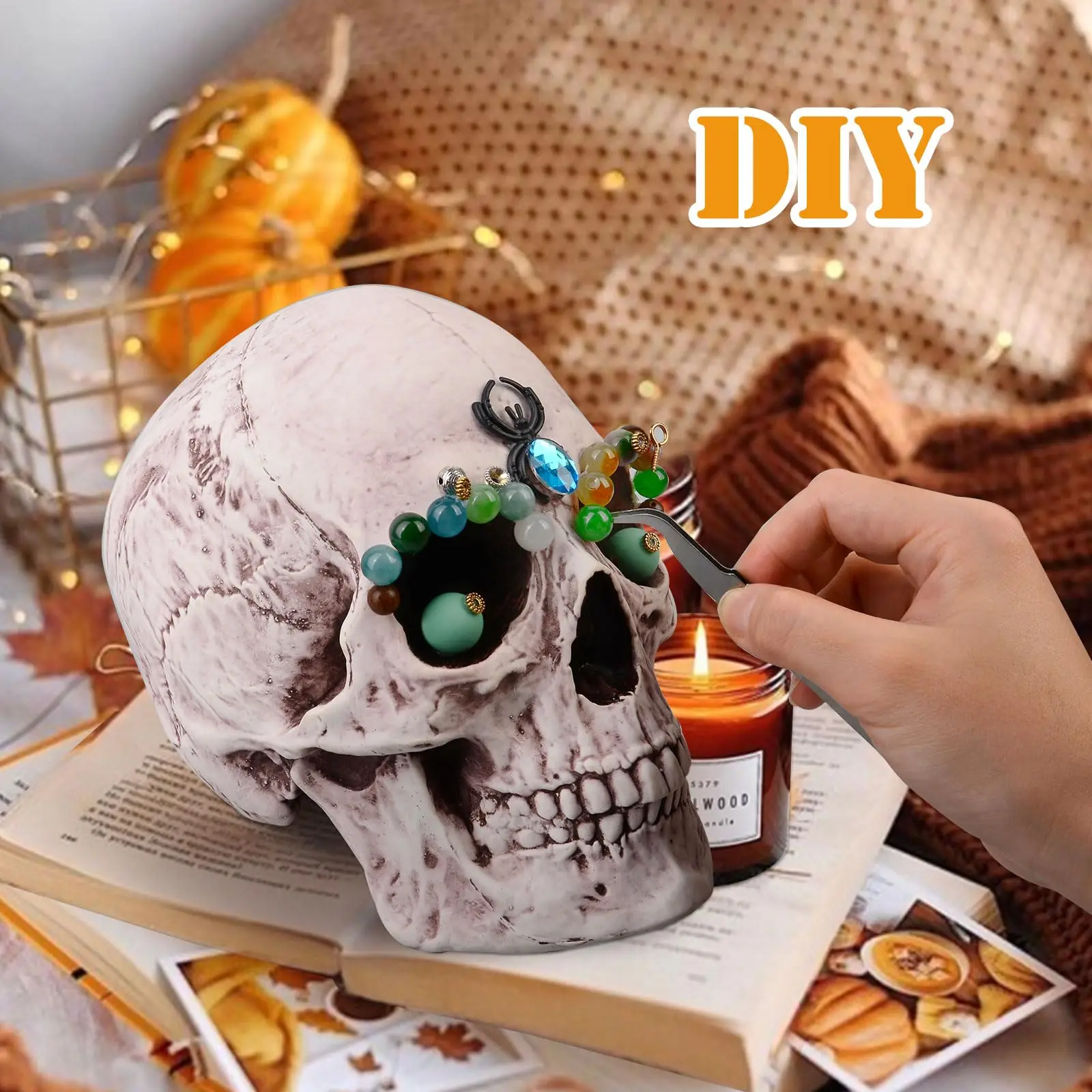 PartyGears Life Size Halloween Skulls Head Decor Realistic Looking Skulls Human Skeleton Head Skull Halloween Home Decoration