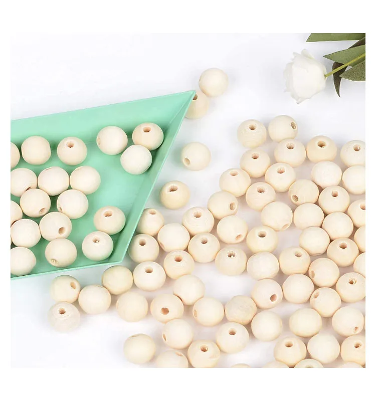 6mm 8mm 10mm 12mm 14mm 16mm 20mm Unfinished Natural Solid Round Wood Spacer Bead Wooden Loose Bead Ball for DIY Crafts