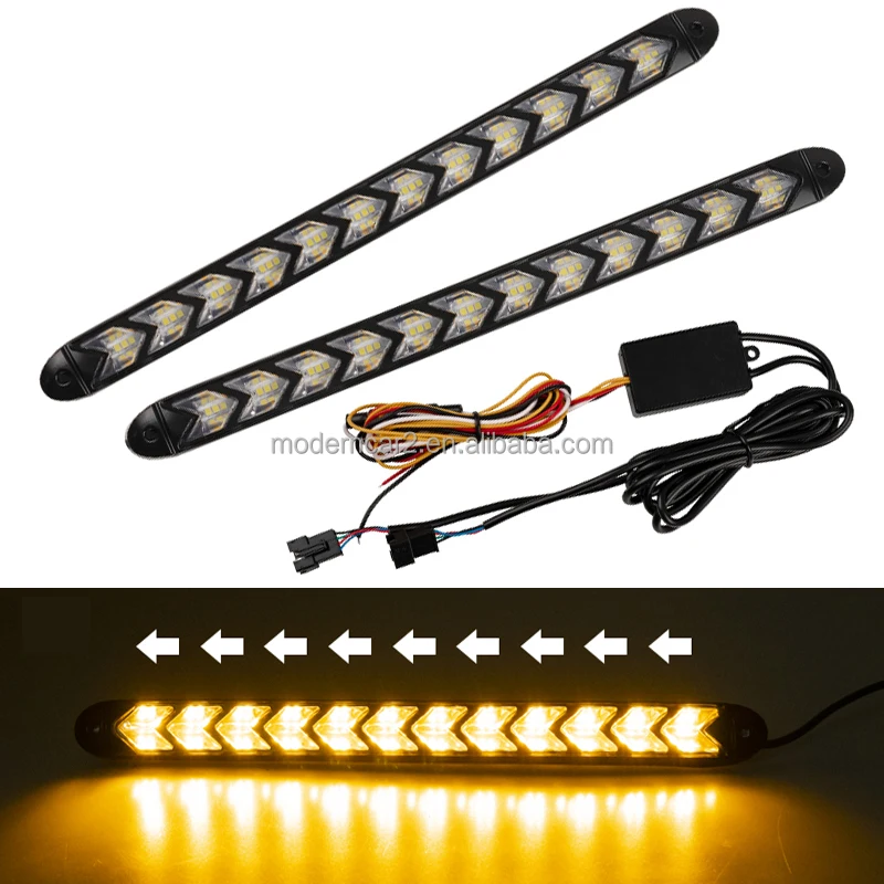 2pcs Car Daytime Running Light Headlight Strip Sequential Flow Turn Signal DRL Light Switchback Knight Rider Arrow LED Strip