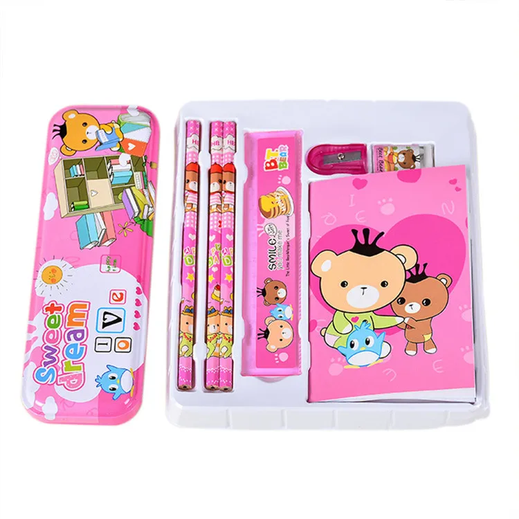 Cute School Stationery Supplies Kids School Students Notebook Eraser Ruler Pencil Sharpener Cartoon Stationery Gift Set
