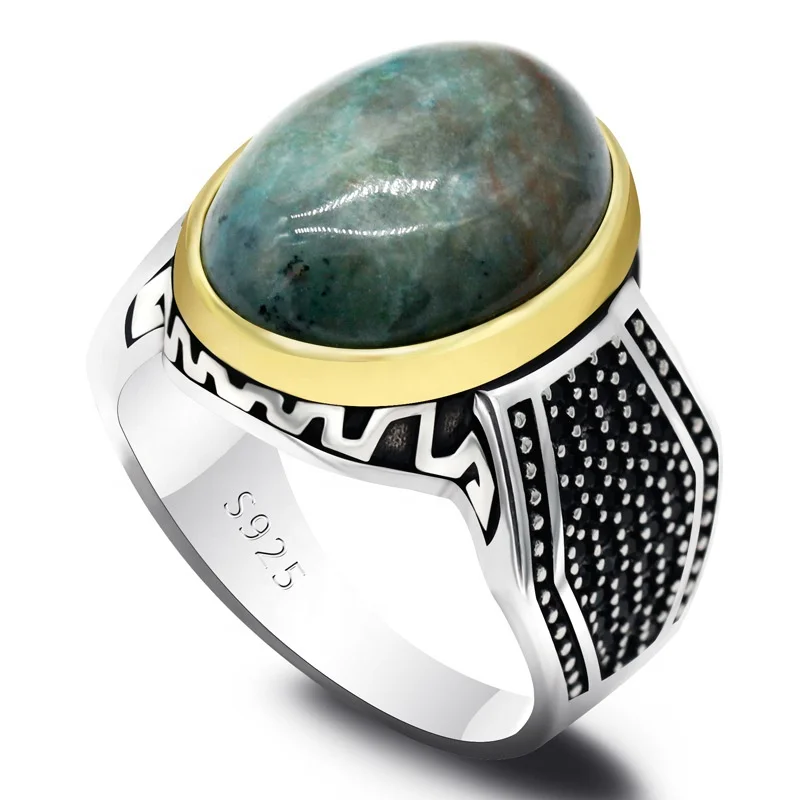 925 Sterling Silver Ring for Men Zircon Stone, Jewelry Fashion Vintage Gift Onyx Aqeq Mens Rings
