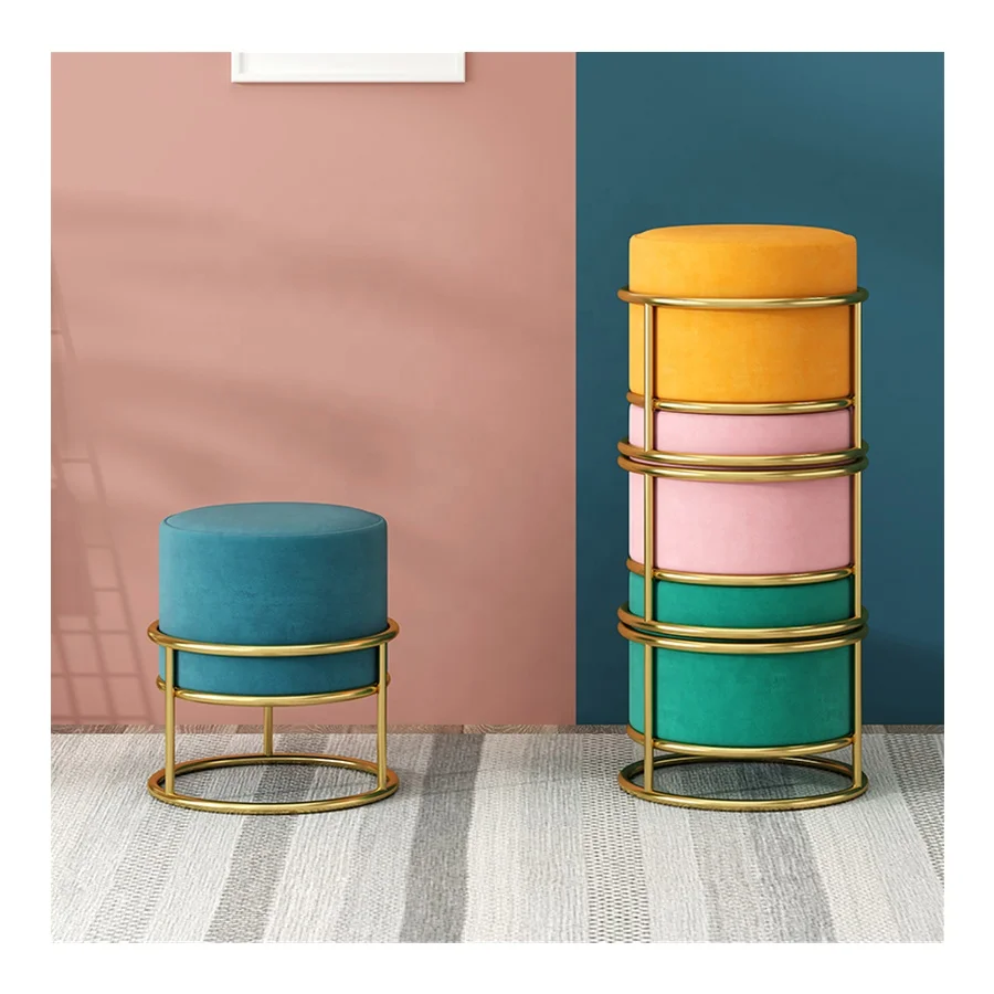 Modern Design Factory Supply  Wholesale Durable Using chairs Round Velvet Stool With Metal Frame Ottoman Stool