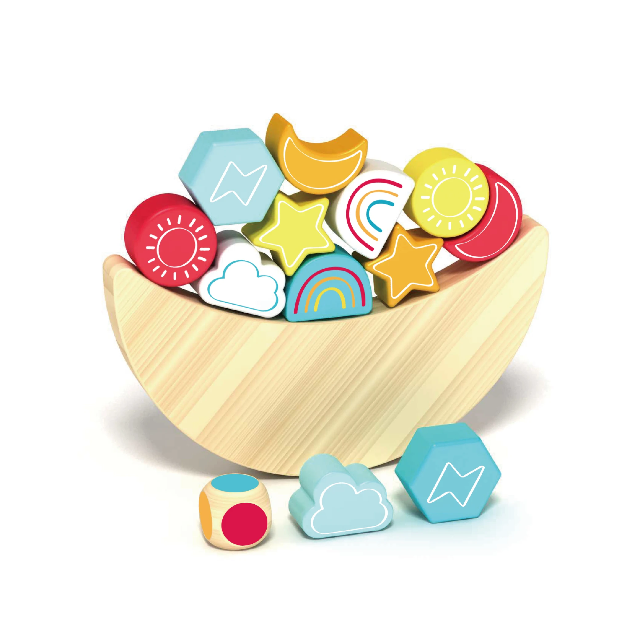 Hot Selling Montessori Educational Learning Baby Wooden Colourful Clock Toy Toddler Stacking Blocks Balance Block Toy