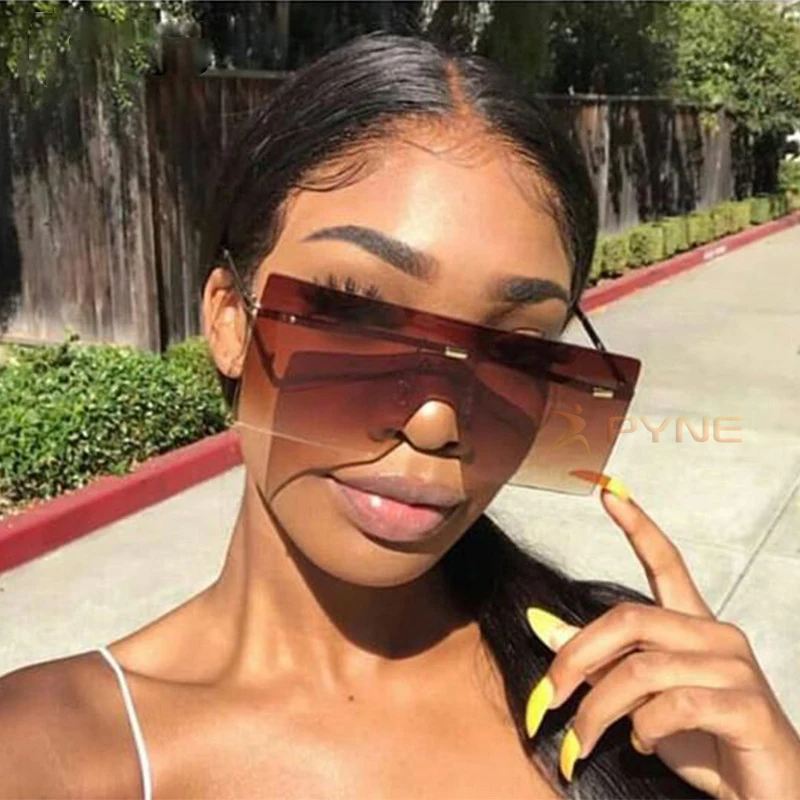  New Trendy Metal Frame Clear Sunglasses Wholesale Oversized Rectangle Rimless Designer Square Frames Gift