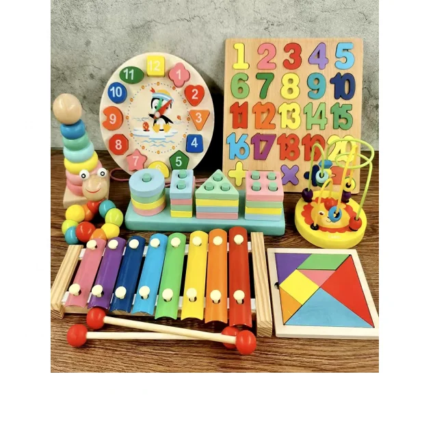 0-6Years Baby Colorful Musical Piano Playing Toys Kids Multi Educational Montessori Smooth Wooden Puzzle Set