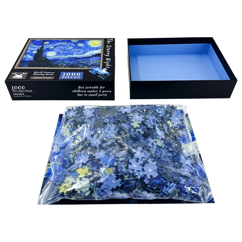 Free Sample Custom Die Cut 50*70cm Jigsaw Puzzle Blue Board Van Goah Adult Puzzle 1000 Custom Jigsaw Puzzle Toy