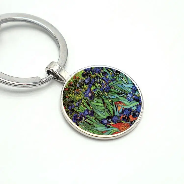 Customized Logo Metal PU Leather Strap Patent Printing Easily Cleaned by Wiping Off Flower Key Chain