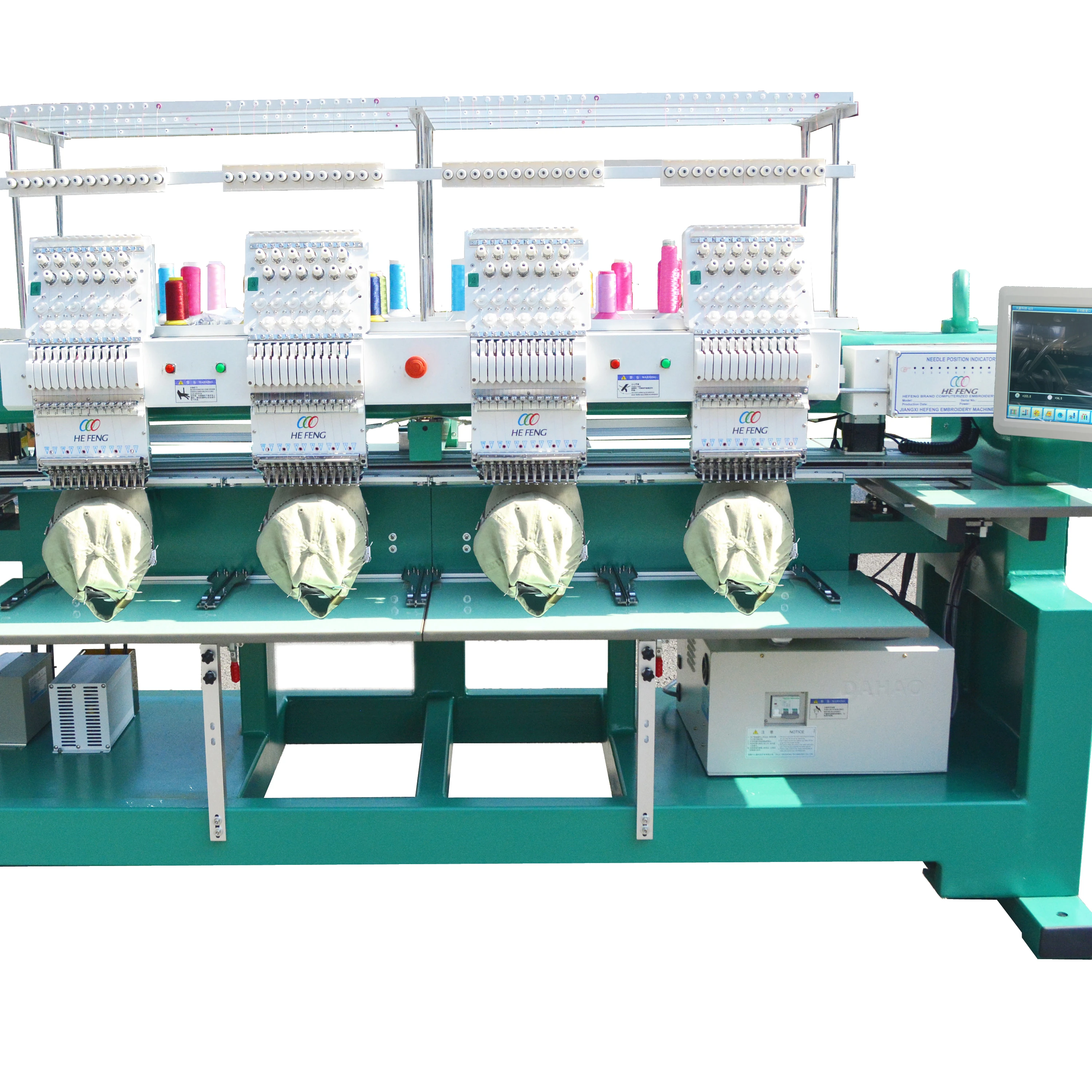 HEFENG High quality and clear stitches 4 heads multi-function embroidery machine for hat/shirts