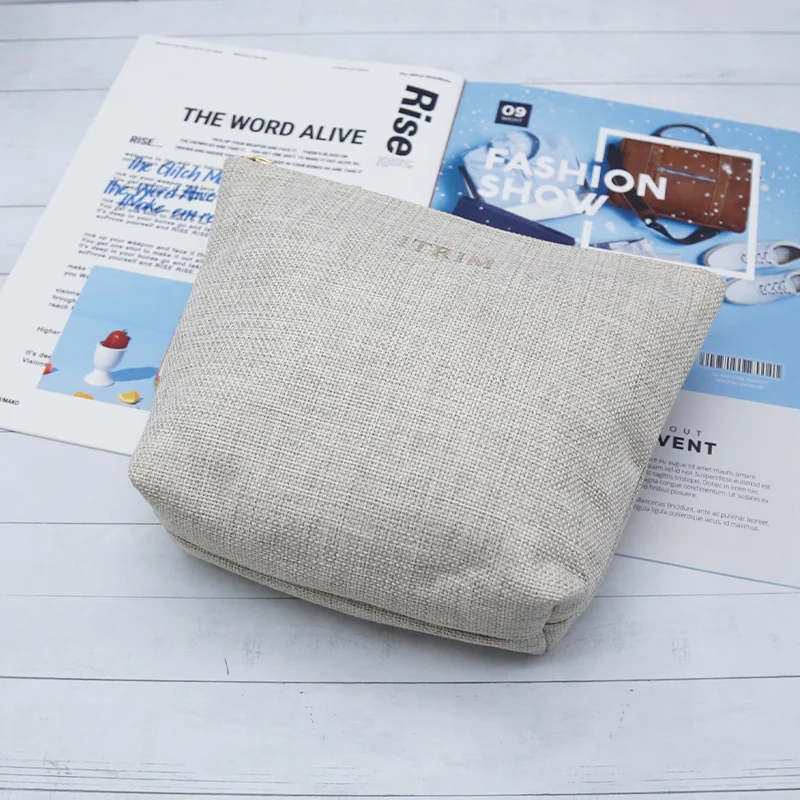 Fashion gray jute wallet zippered bag luxury cosmetic bags custom ziplock gray jute bags