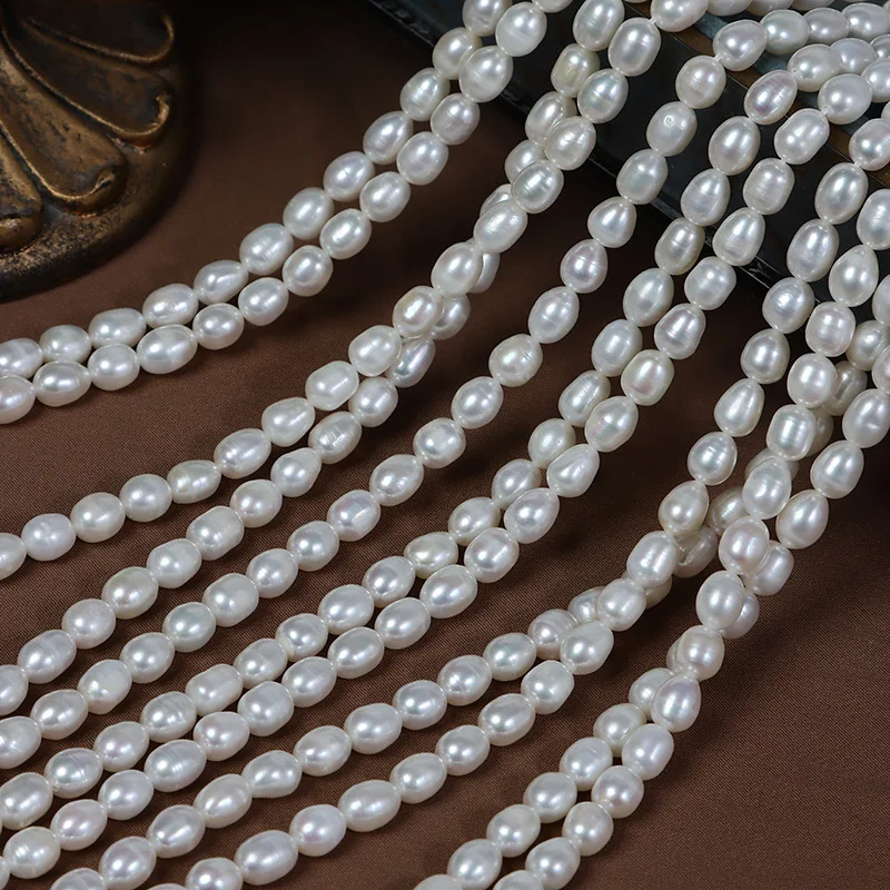 6mm Screw Thread Rice Beads Natural Fresh Water Real Pearl Loose Beads DIY Handmade Jewelry Materials in Stock