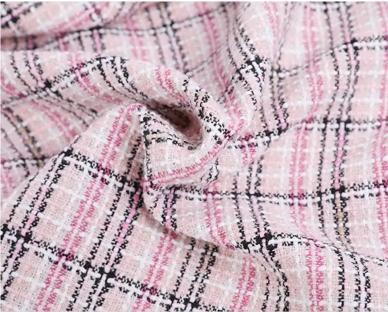 Woven wool polyester gold tweed fabrics tweed fabric black