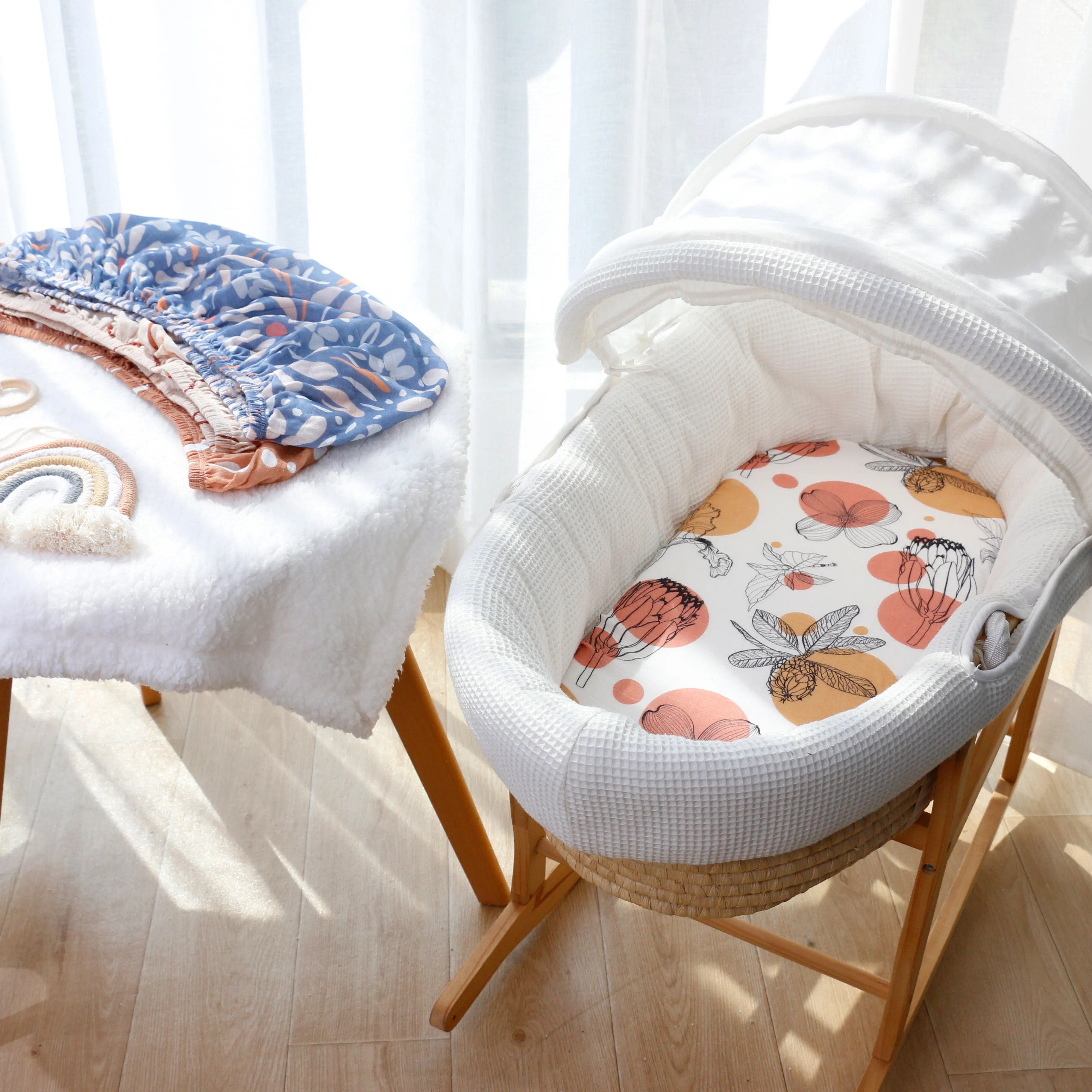 70% Bamboo 30% Cotton Comfortable Skin-Friendly Natural Cotton Wrinkle Resistance Baby Bed Bassinet Sheet