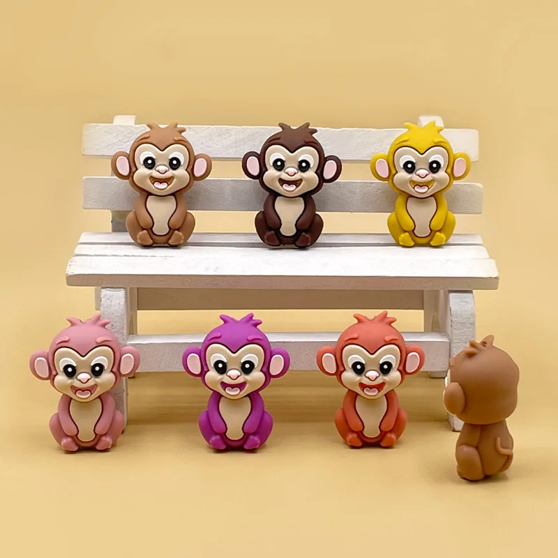 Hot Sale Food Grade DIY Beadabl Pens Cartoon Animal Monkey Wholesale 3d Silicone Focal Beads