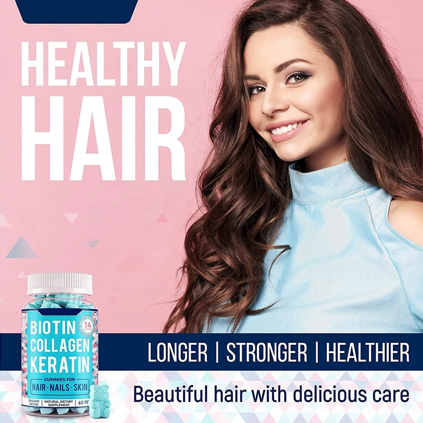 Private Label Biotin Supplement Hair Vitamins Pectin Gummy