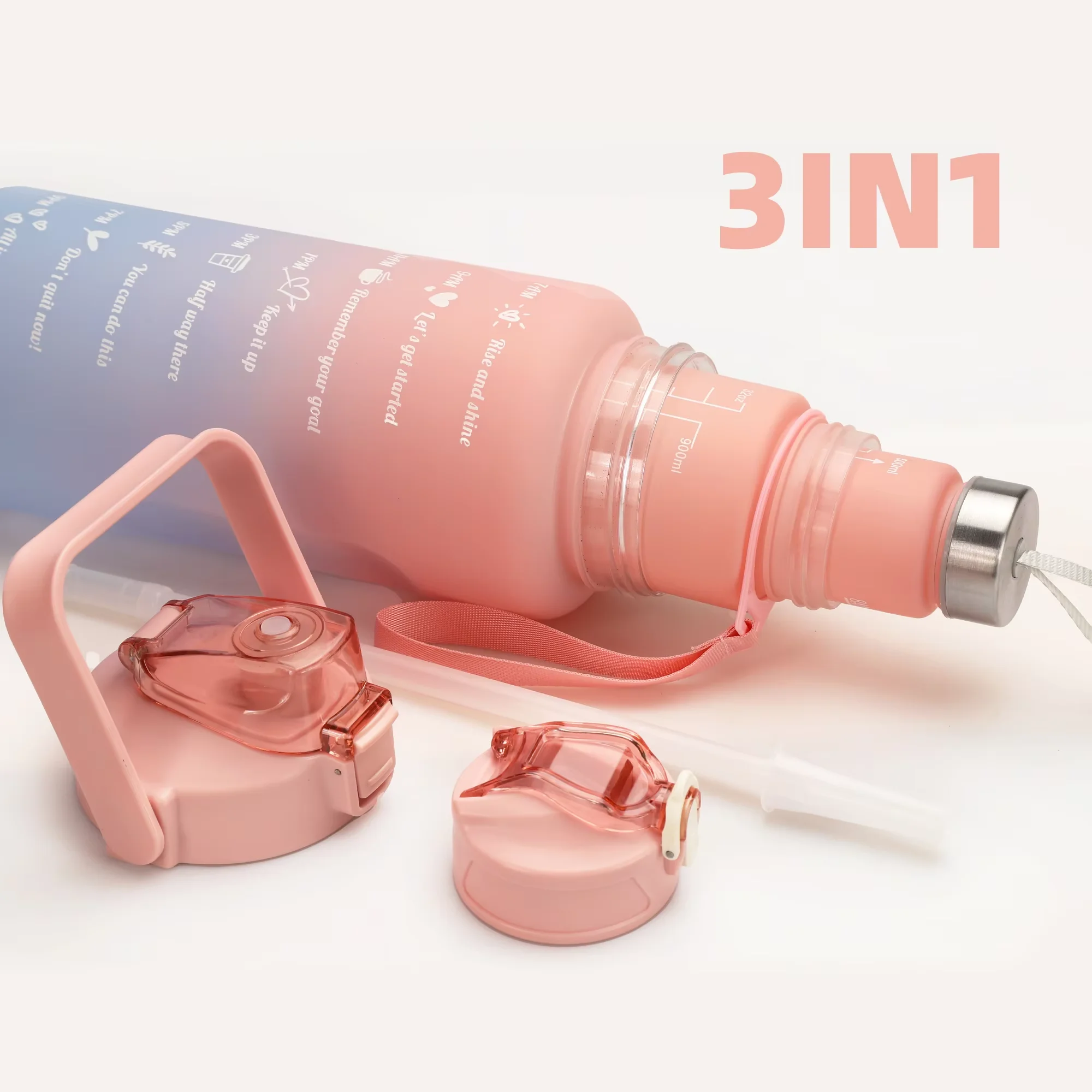 2023 Hot 3-in-1 Set Motivational Sports Plastic Water Bottle with Direct Drinking Straw for Adults Kids Wholesale for School Use