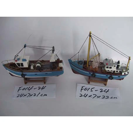 Wooden Fishing boat model 2 sets 24x7x21cm Tug Shrimp/Crab
