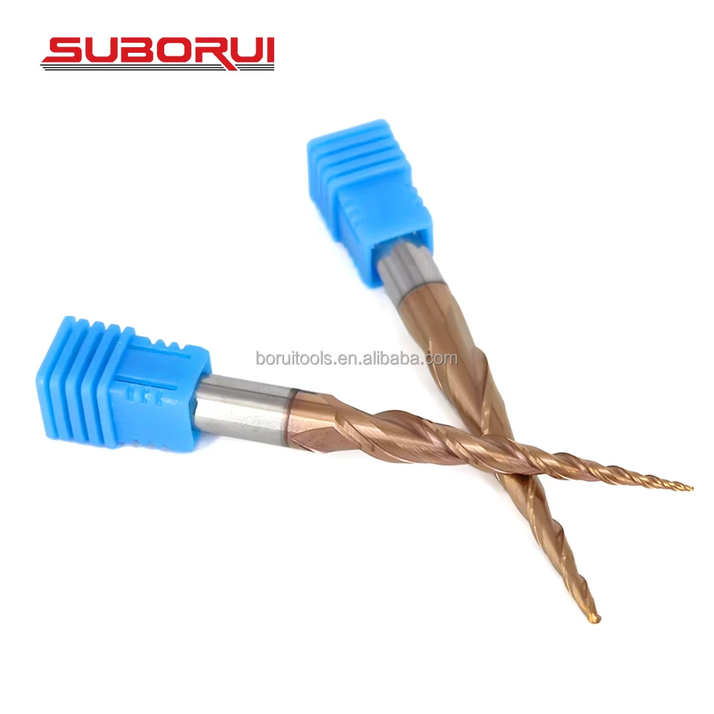 SUBORUI 2 Flutes Tungsten Carbide 3D Engraving Carving Taper Mill Cutter End Cnc Milling Cutters