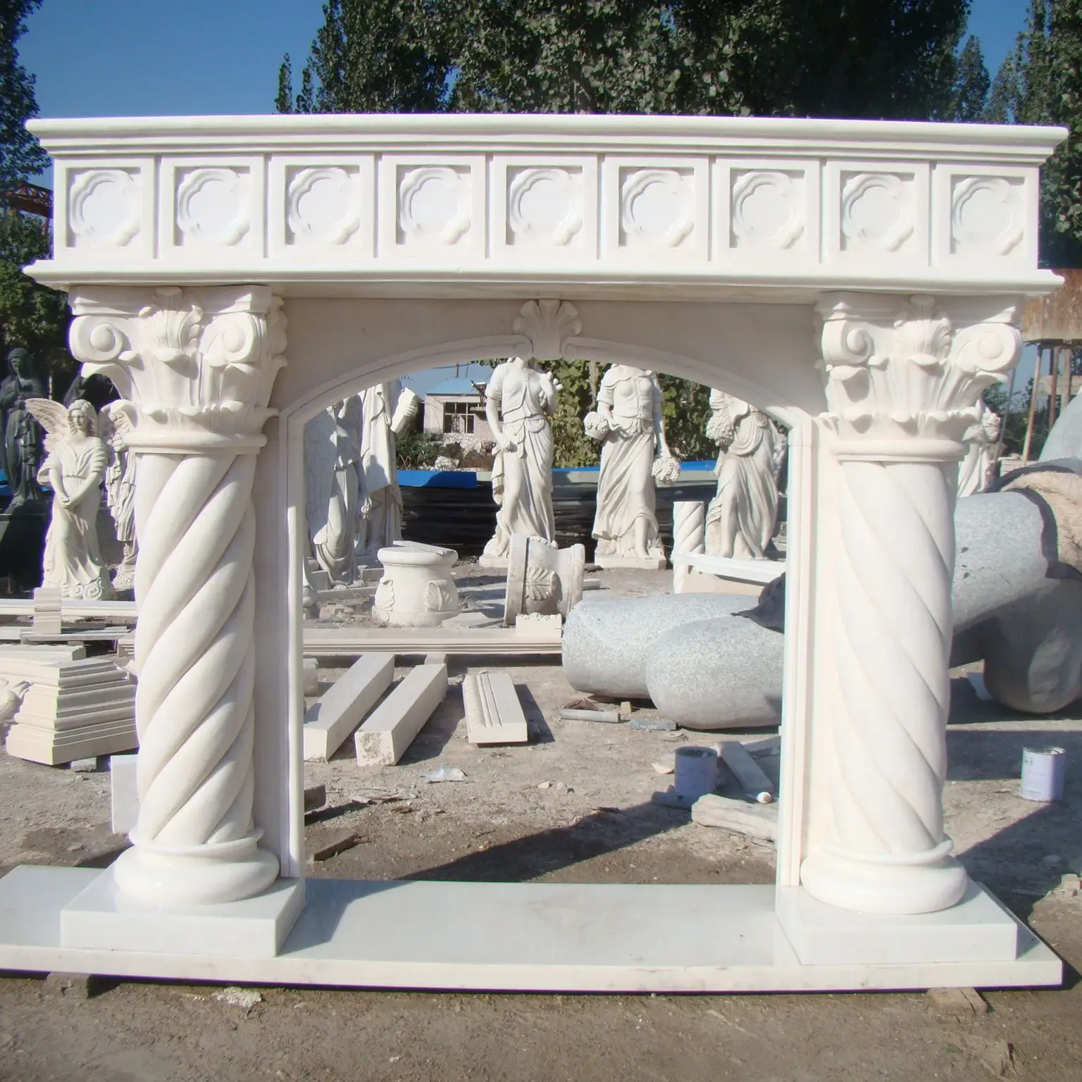 Factory handmade simple style high-quality patterned white marble fireplace interior decoration marble fireplace products