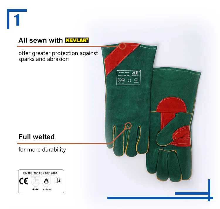 AP-3201 OEM Split cowhide leather gloves for mig welding heavy duty  abrasion heat resistiant welding gloves