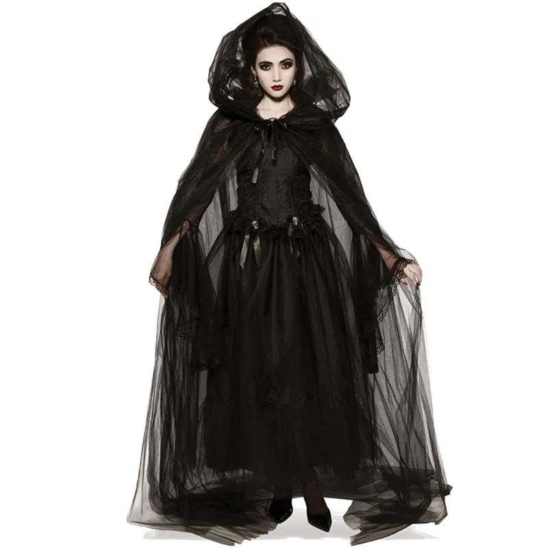 Horror Cosplay Witch Women Scary Zombie Vampire Halloween Carnival Costume Spooky Ghost Medieval Hooded Cape Day of The Dead