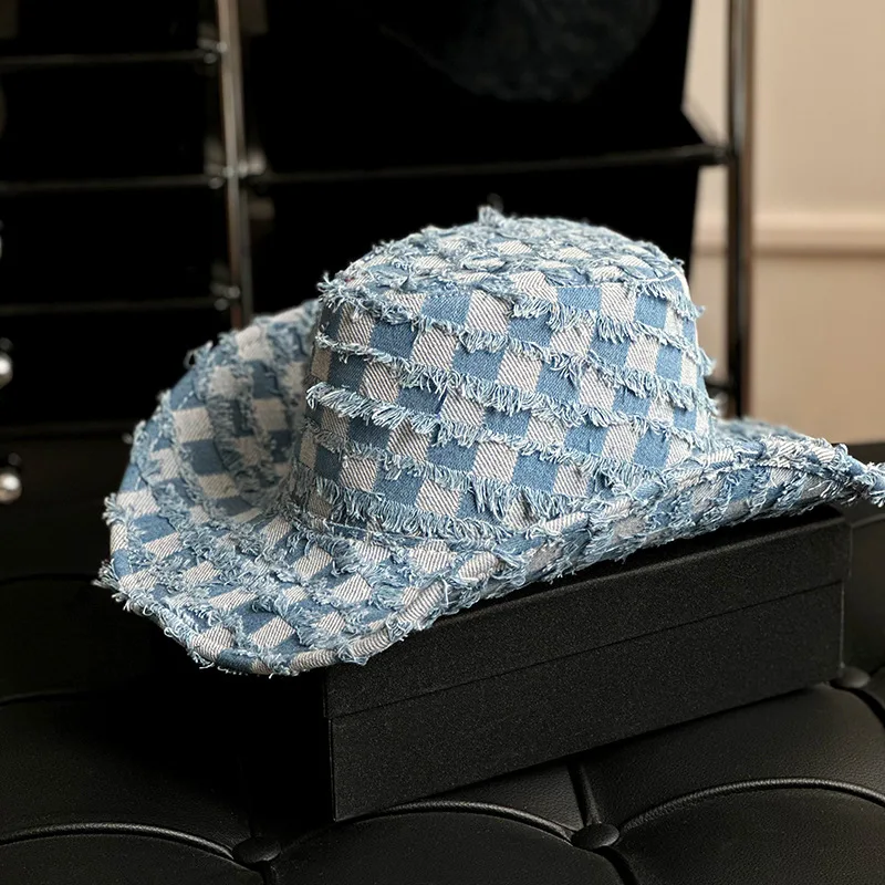 Unisex Retro American Blue Western Cowboy Hat with Sun Protection Brim Summer Travel Shade for Adults Outdoor Sports Scene