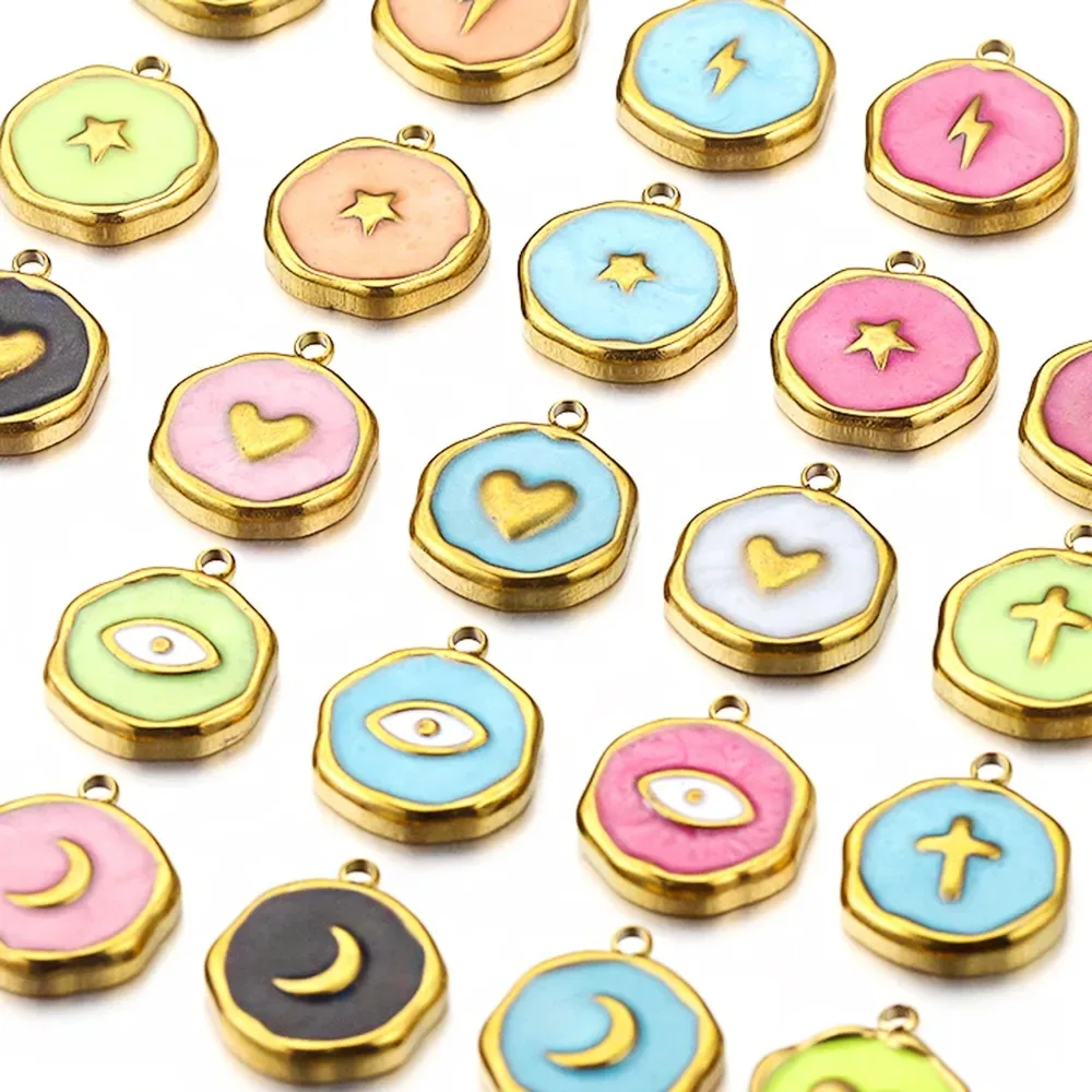 Stainless Steel Enamel Charms Moon Cross Star Heart Pendants Multicolor for DIY Necklace Jewelry Making Supplies Crafts 5