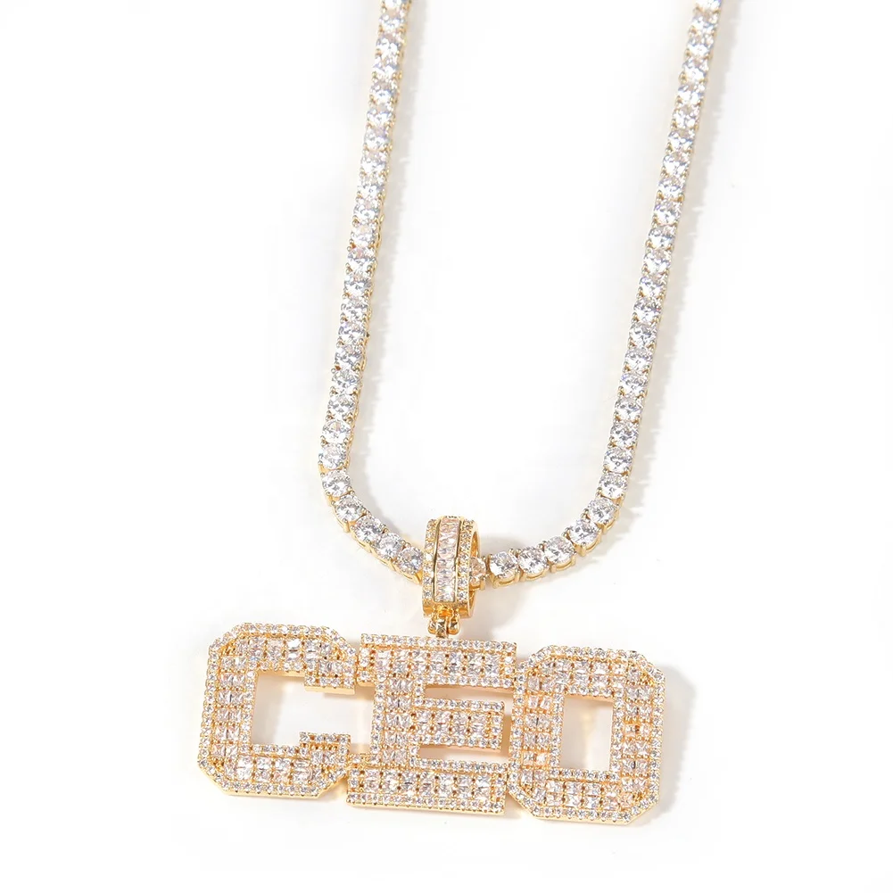 New!Hip Hop DIY Letter Splice Brass Pendant with Square Zircon Link
