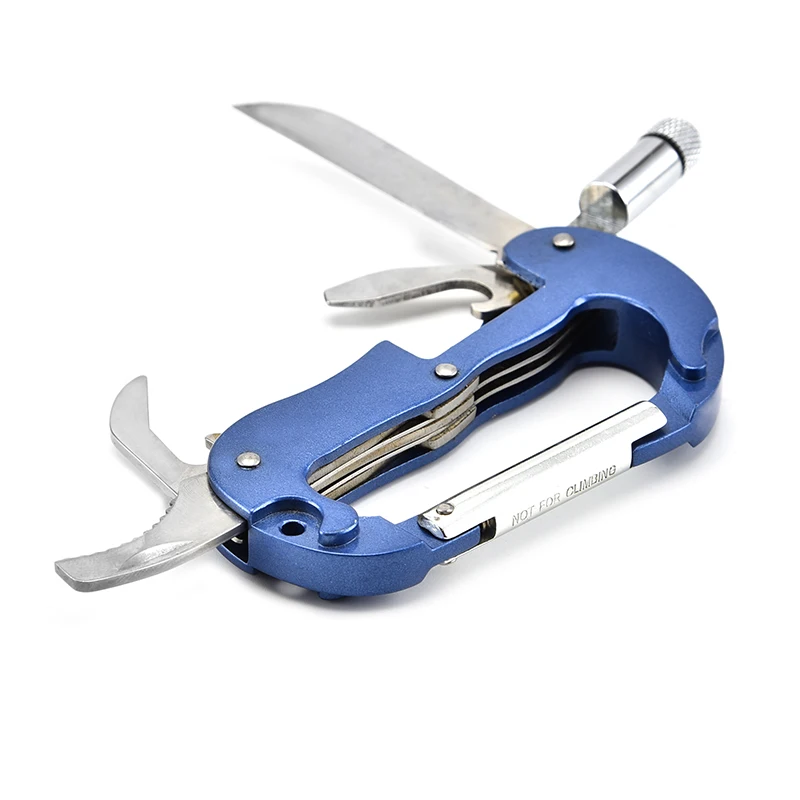 Aluminum 6 in 1 Multi-Function hand tool  Mountaineering Carabiner with Knife & LED &  saw for Outdoor Camping