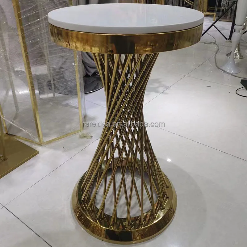 Display Twist Shape Dessert Table Stand Shiny Gold Wedding Plinth Bar Table