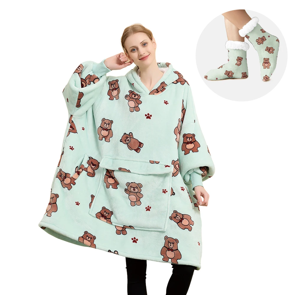 Hot Selling Blankets Warm Clothing Hooded Cartoon Pajamas Warm Pullovers lazy people TV Blankets Thick Oversized Hoodies