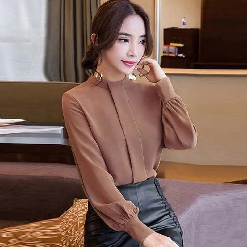 Popular Large Size Chiffon Long Sleeve Office Formal Loose Blouse For Women