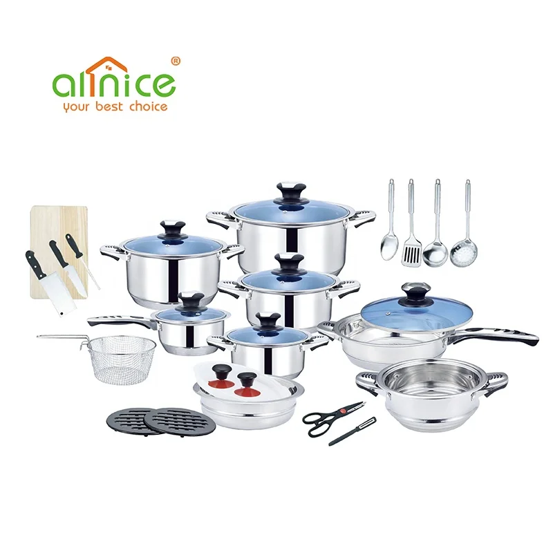 HIgh quality Stainless Steel 30pcs Cookware Set Pots and Spoons with Cutting Board