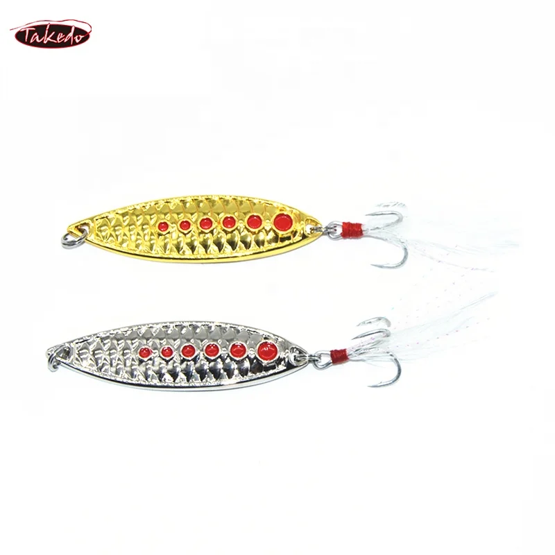 TAKEDO LW23 3g 5g 7g 10g 15g 20g Fish Scale Pattern Leech Spinnerbait Blood Slot Feather Hook Jigging Metal Fishing Spoon Blanks