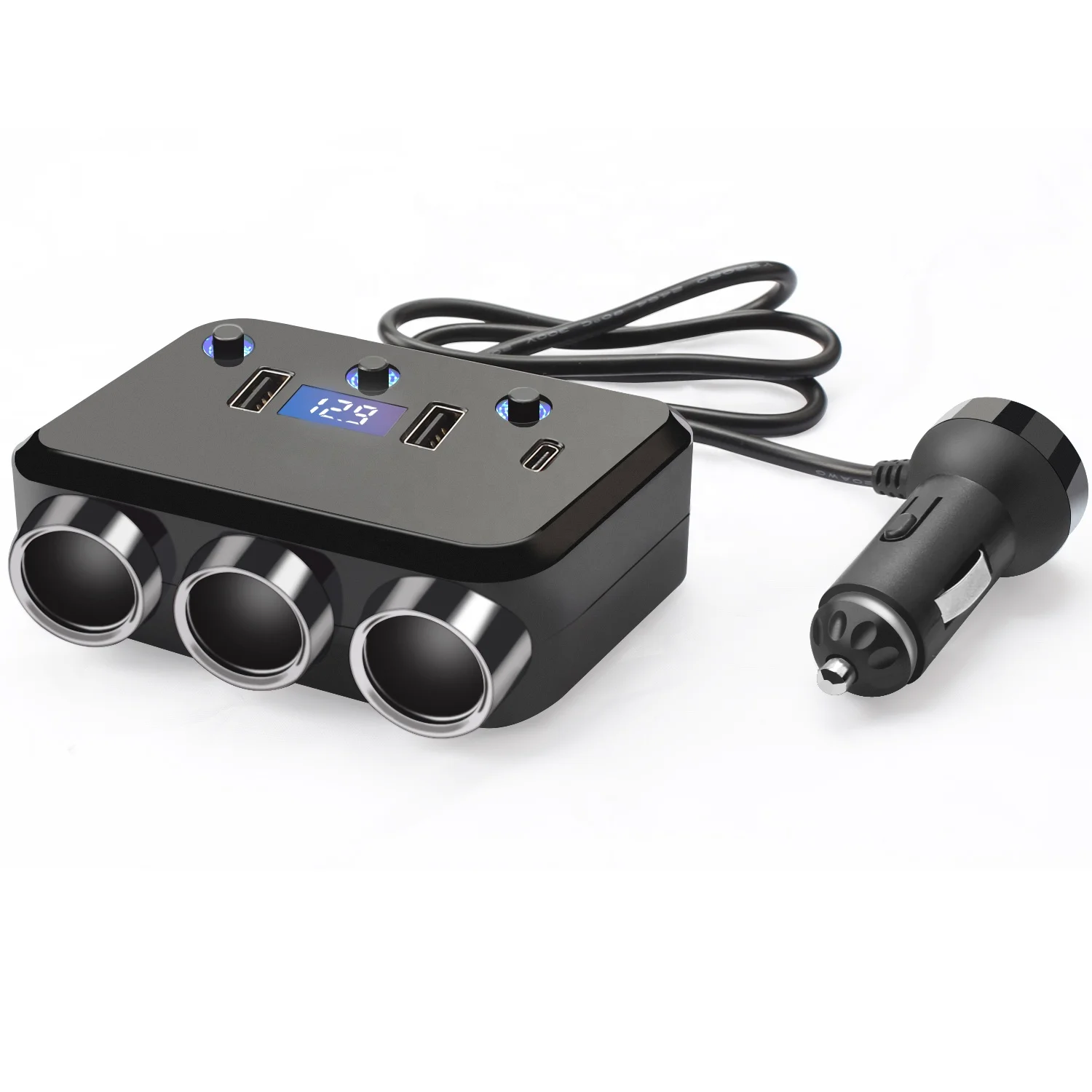 New car one tow three point cigarette butt 12V-24V power adapter 3100mA independent switch output Car Charger 3 Way Auto Sockets