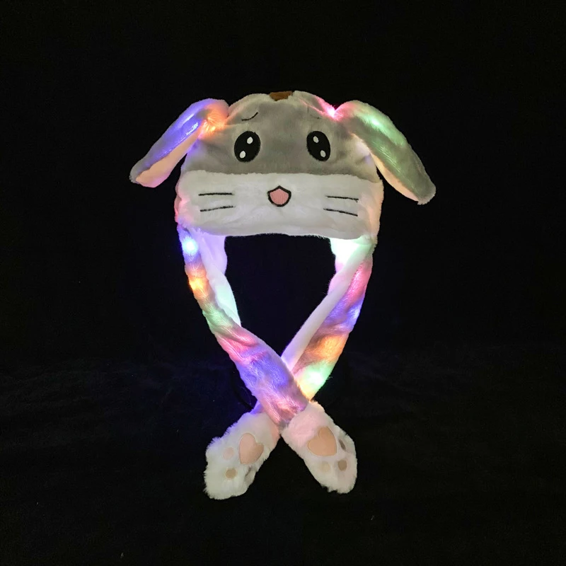 Custom Logo Plush Toy Cute Bunny Ear Party Led Light Moving Ear Hats Plush Toy