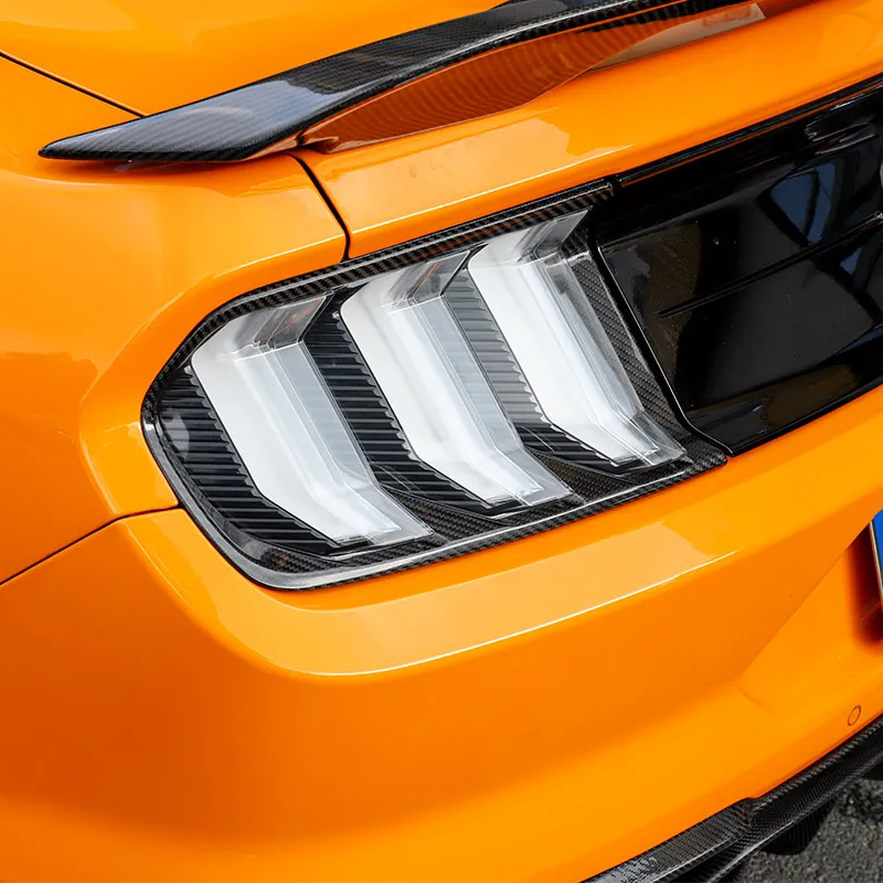 Car Outside Taillight Decorative Frame Cover 1 Pair Chromed Carbon Fiber Trim Protective Sticker for Ford Mustang 2018-2020+