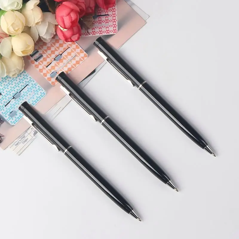 Promotional twist mechanism ball pen black metal pen slim stylus pen