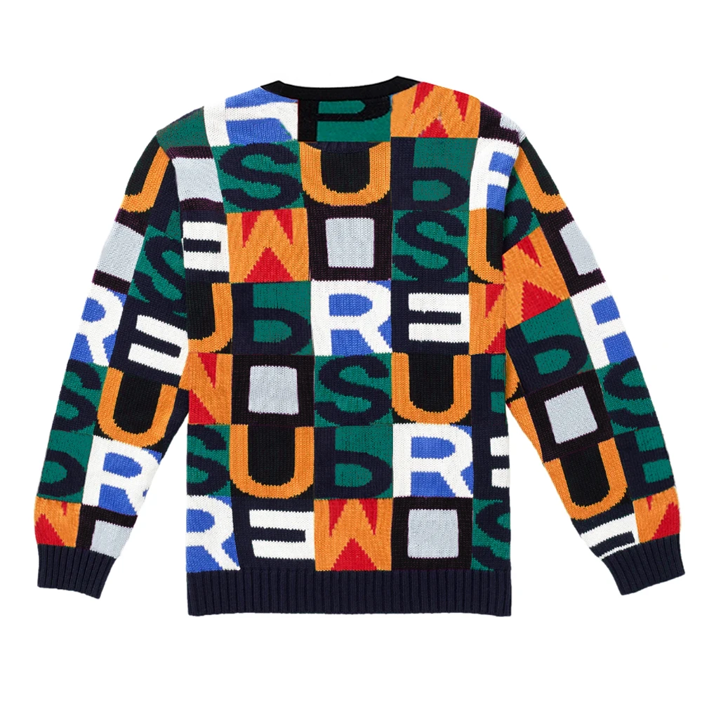 VSCOO 2022 custom OEM & ODM fashion printed jacquard knitted jumper crew neck long sleeve men pullover sweater