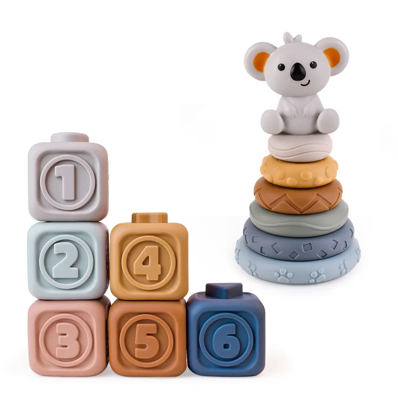 High Quality Baby Soft Silicone Stacking Tower Blocks Ring Stacke Kids Toy Toddler Learning Toy