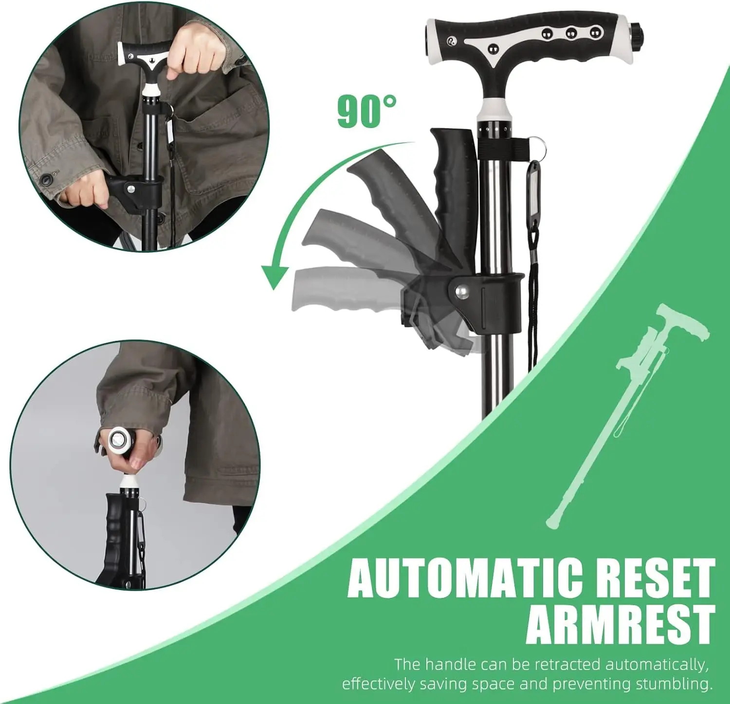Walking Cane for Men Women Aluminum Lightweight Adjustable Walking Stick with Magnet Handle Foldable Cane with LED for Seniors