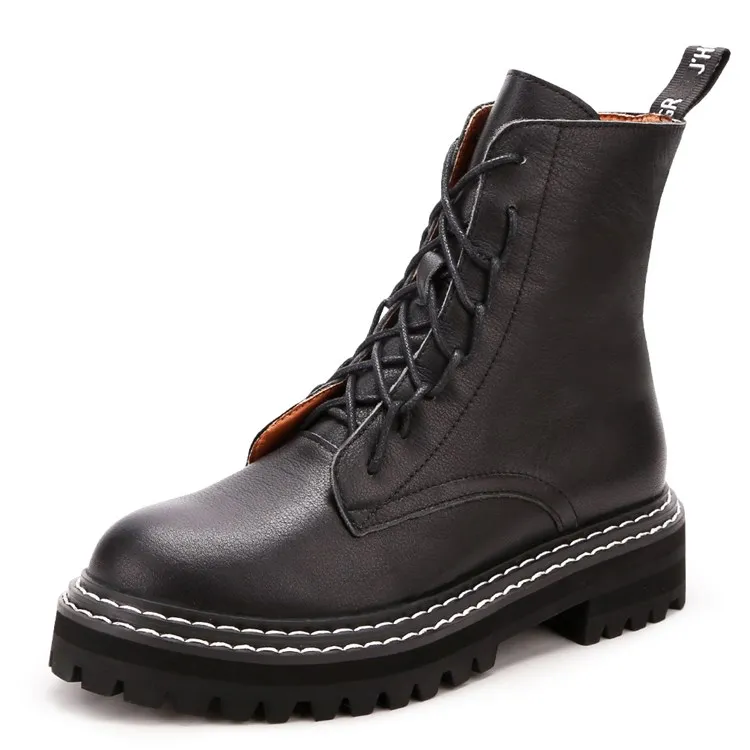 Индивидуальные высококачественные женские ботинки, модные черные кожаные ботинки на ремешках, повседневная женская зимняя обувь