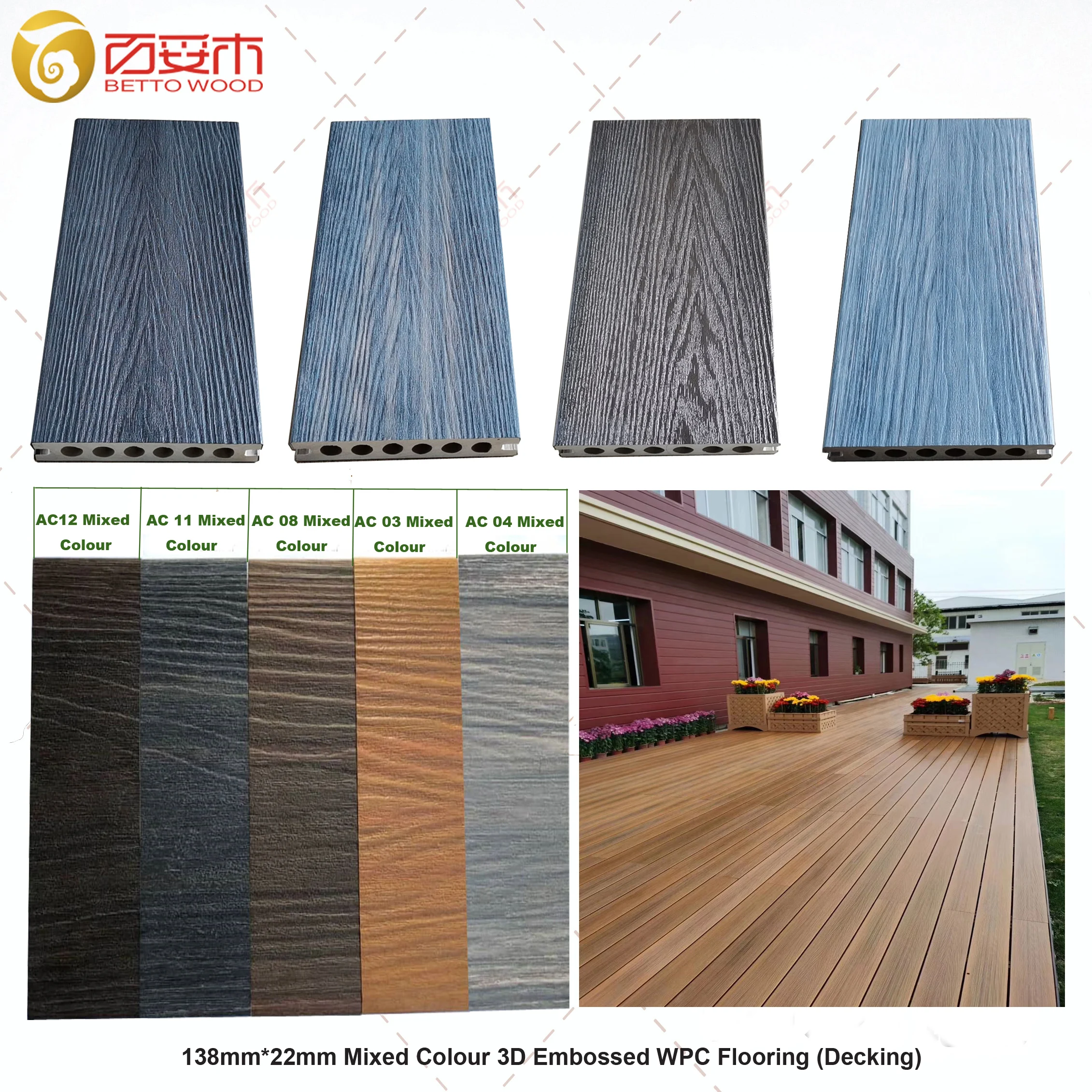 
WPC Decking ASA/PVC Co-extrusion 3D Embossed WPC Decking 