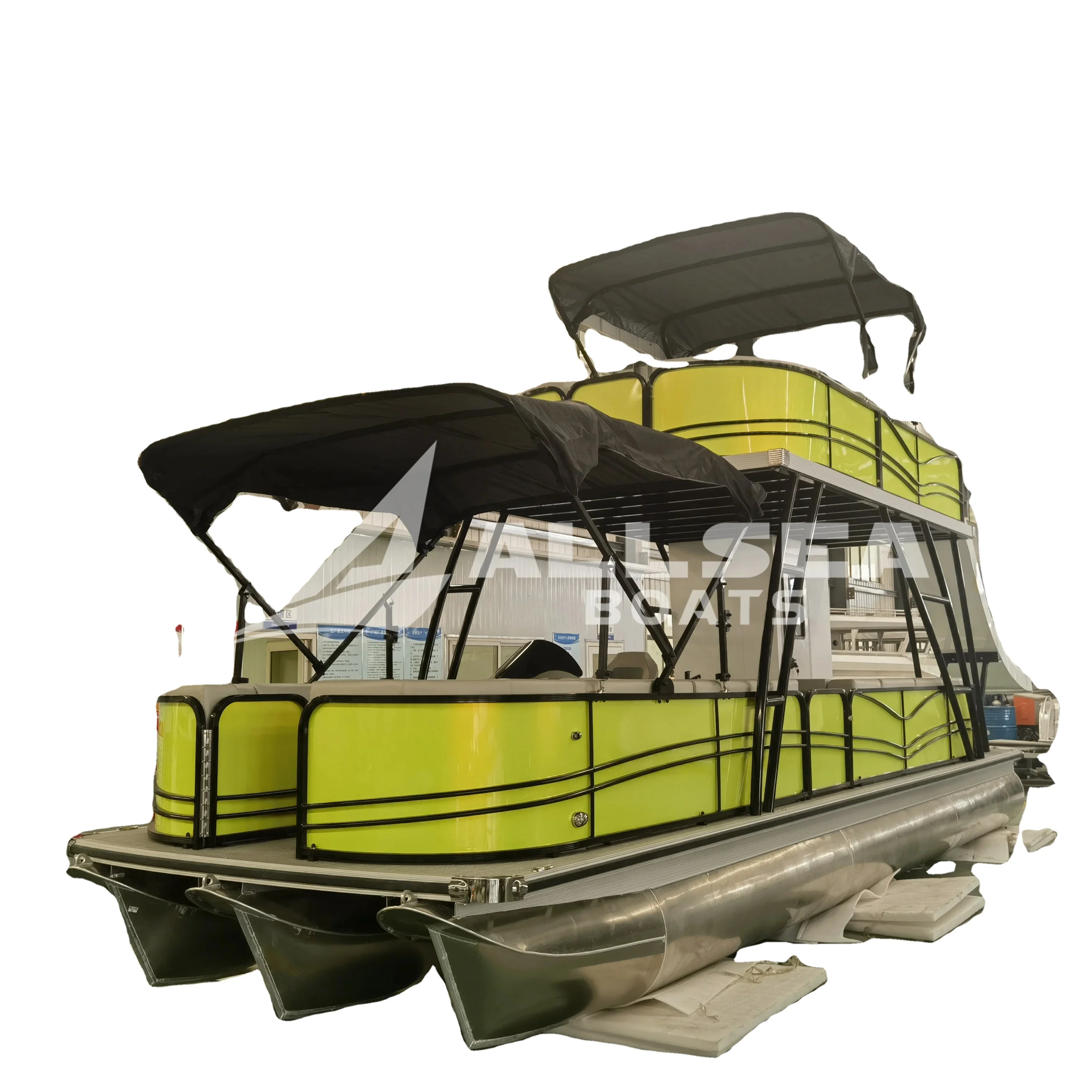 China factory Double Decker Tritoon Aluminium Party Boat Family Leisure Water Play Luxury pontoon boats with toilet