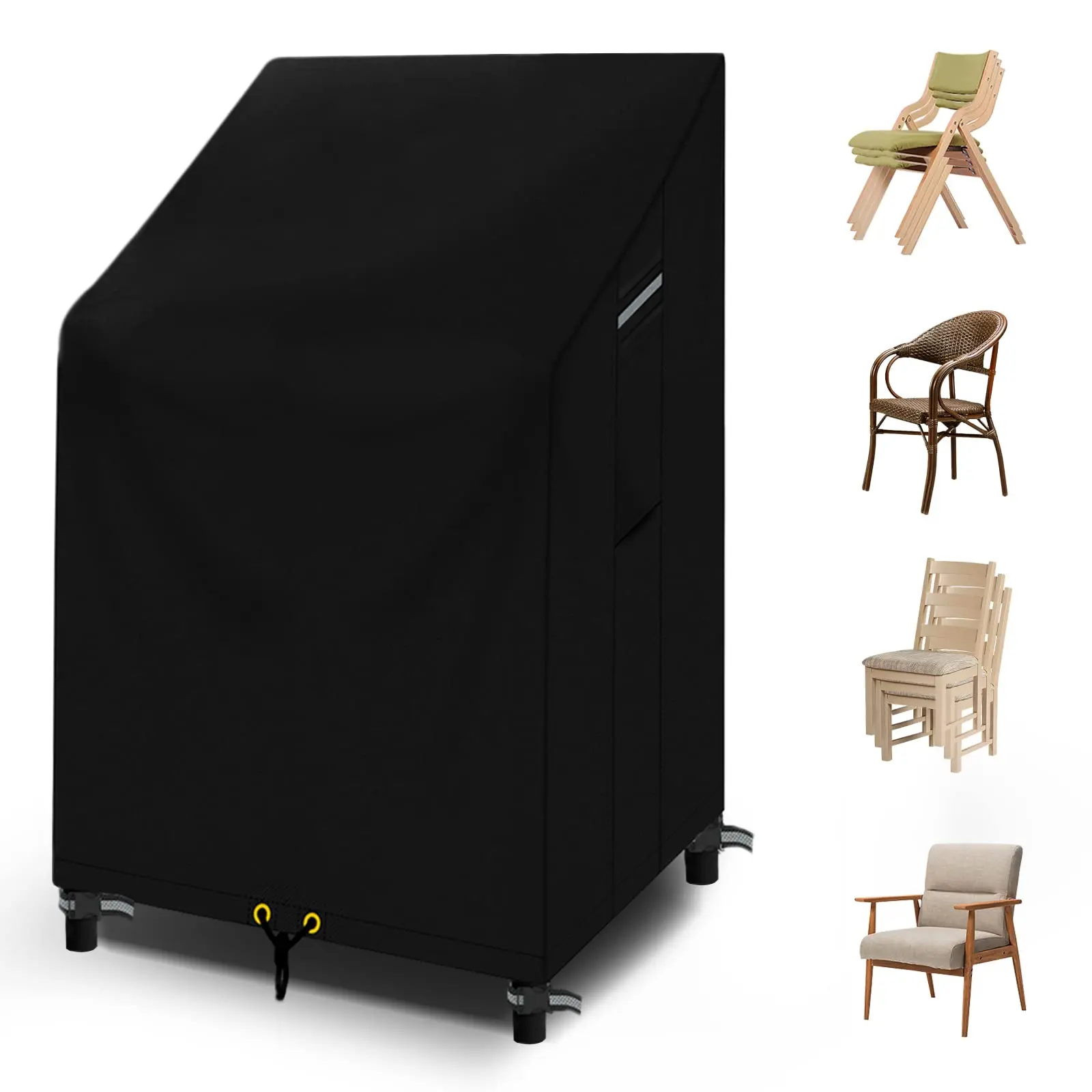 Heavy Duty 600D Oxford Black Reclining Garden Chair Cover Outdoor Patio Stacking Chairs Cover Waterproof