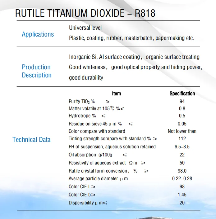 Rutile titanium dioxide for printing coat and ink  plastic master batch tio2 818